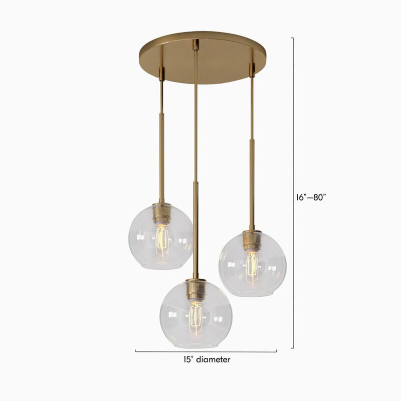 West Elm Sculptural Glass 3 Light Globe Chandlier Clear Shade image number 2